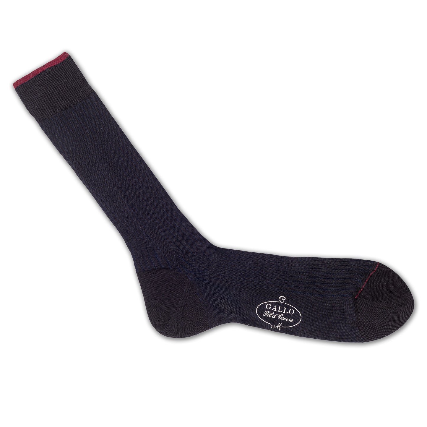 Italienische Herren-Socken, Breitripp-Struktur in schwarz und nacht blau unterlegt, von GALLO, aus 100% Baumwolle Gefertigt in Italien. Ansicht Einzelsocke