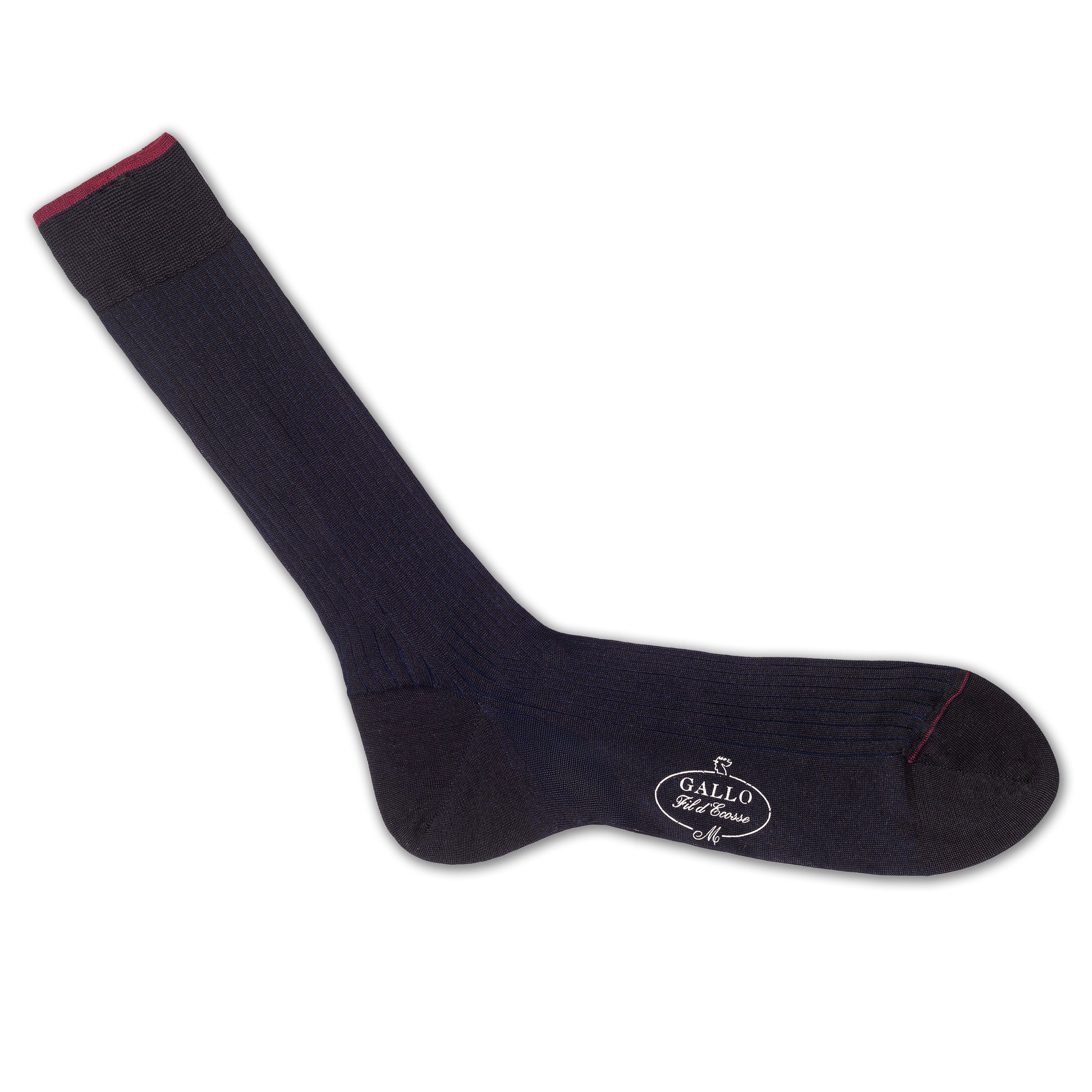 Italienische Herren-Socken, Breitripp-Struktur in schwarz und nacht blau unterlegt, von GALLO, aus 100% Baumwolle Gefertigt in Italien. Ansicht Einzelsocke