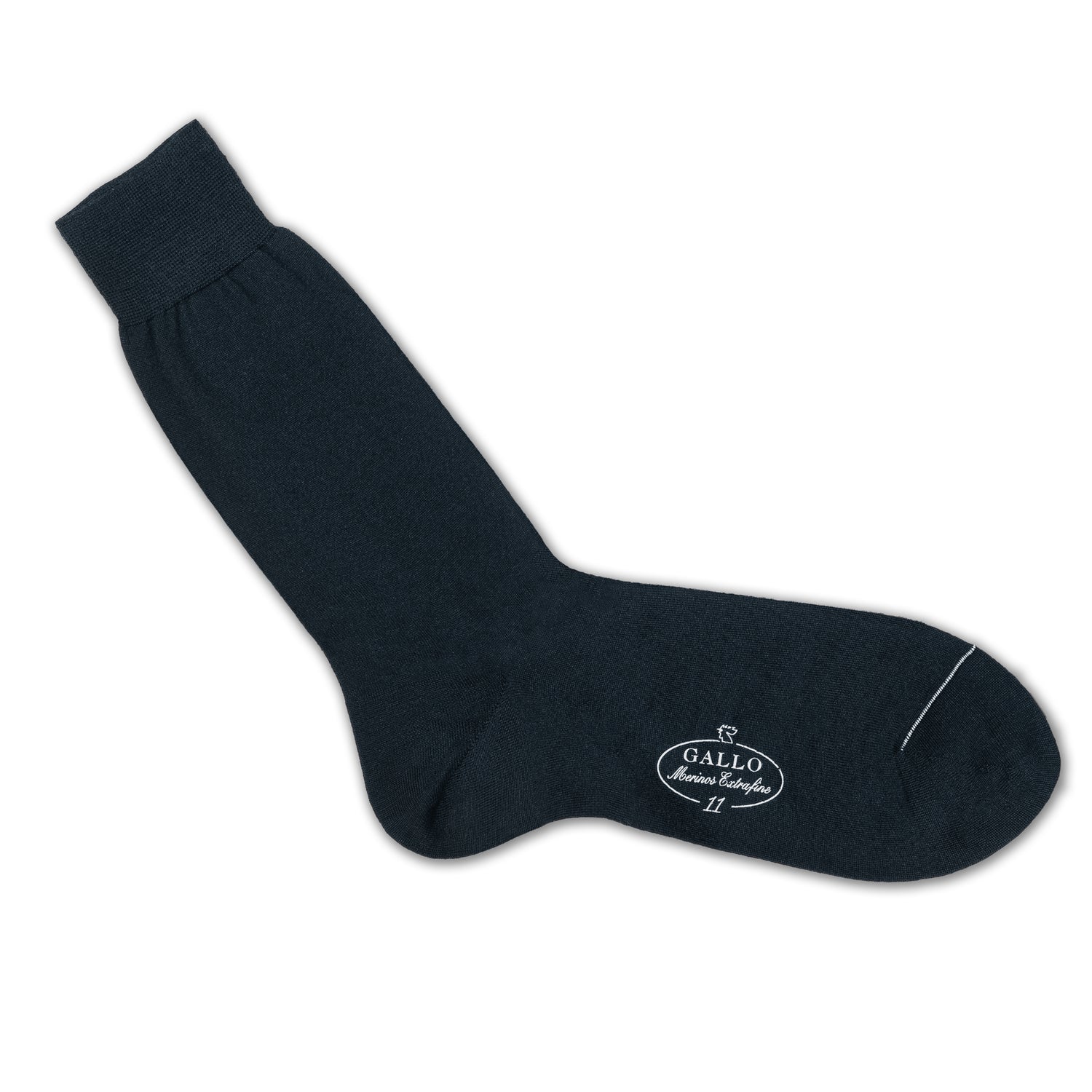 Italienische Herren-Socken in nacht blau von GALLO, aus 80% Baumwolle mit 20% Polyamid. Glatte Optik. Gefertigt in Italien. Ansicht Einzelsocke