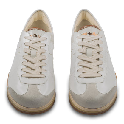 KAMO-GUTSU Sneaker Herren creme weiß und grau, Leder mit Wildleder. Modell GIRO-006 bianco. Ansicht paarweise von vorne