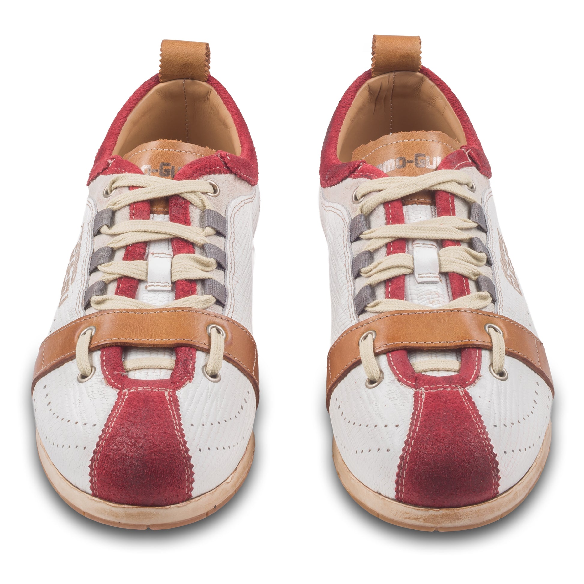 KAMO-GUTSU Herren Leder Sneaker, weiß/rot, Modell TIFO017 sangue-bianco. Paarweise Ansicht vorne