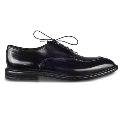Lemargo Herren Schnür-Halbschuhe, schwarz, Kalbsleder im Vintage-Look. Handgefertigt und Durchgenäht. Ansicht Außenseite rechter Schuh