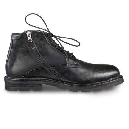 LORENZI Winterstiefelette Herren mit Lammfell & Reißverschluß. Schwarzes Glattleder mit Wildleder. Handgefertigt / durchgenäht in Italien. Ansicht Innenseite linker Schuh