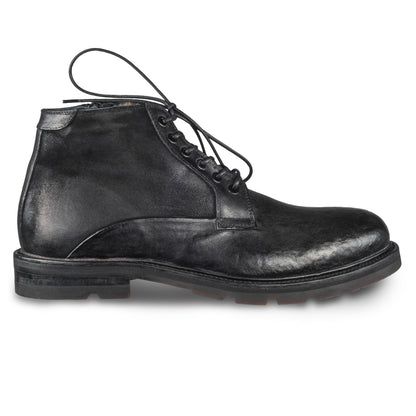 LORENZI Winterstiefelette Herren mit Lammfell & Reißverschluß. Schwarzes Glattleder mit Wildleder. Handgefertigt / durchgenäht in Italien. Ansicht Außenseite rechter Schuh