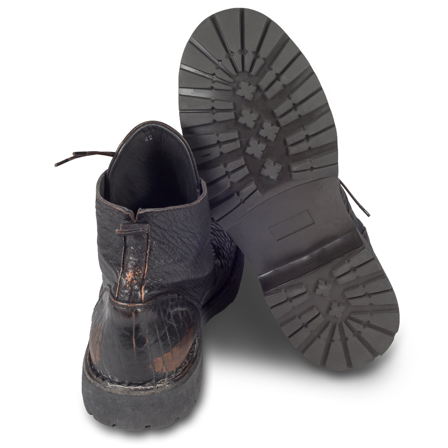 MOMA Schnürstiefelette Herren, braun/schwarz - 54401, Genarbtes Kalbsleder used-Look, handgefertigt | SALE %