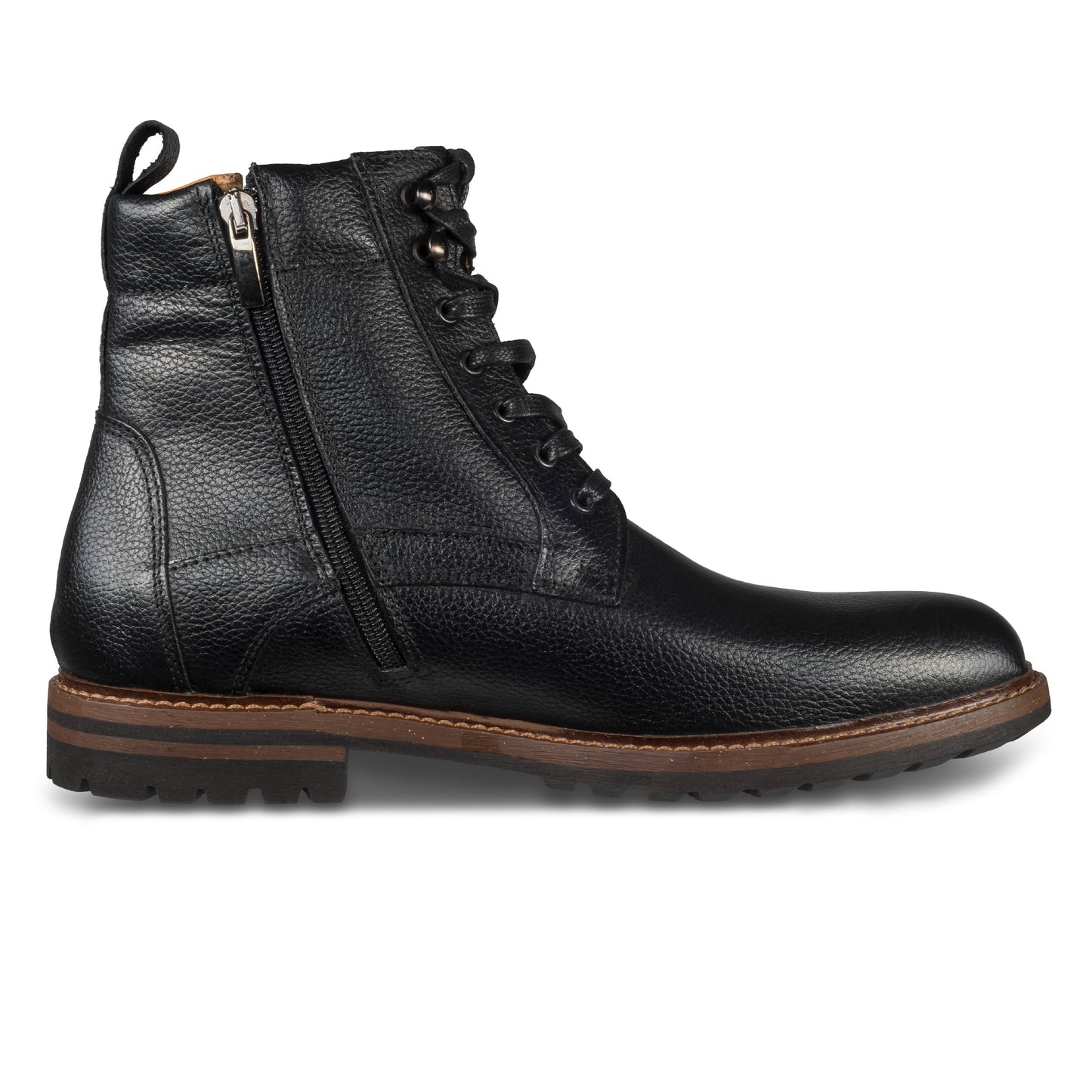 Nicola Benson Stiefelette Herren in schwarz mit Reißverschluß. Handgefertigt aus Kalbsleder, Gummiprofilsohle. Ansicht Innenseite linker Schuh
