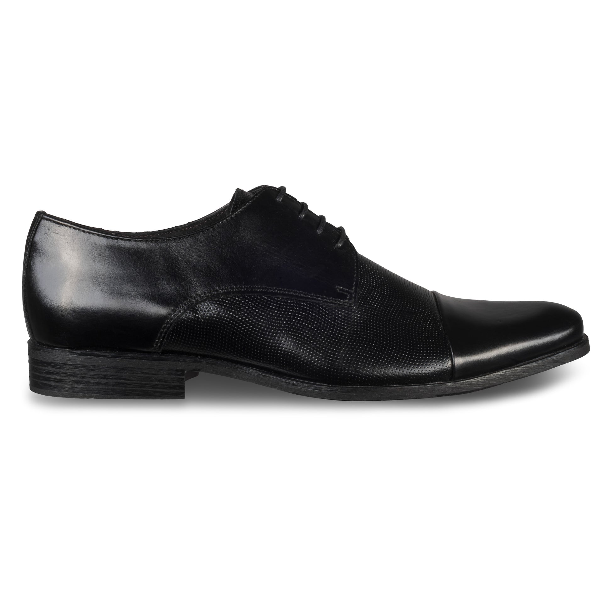 Nicola Benson Herrenschuhe Leder, Schnürer schwarz (Modell 7186) - Captoe Derby mit edlem Glanz und Struktur. Ansicht Außenseite rechter Schuh