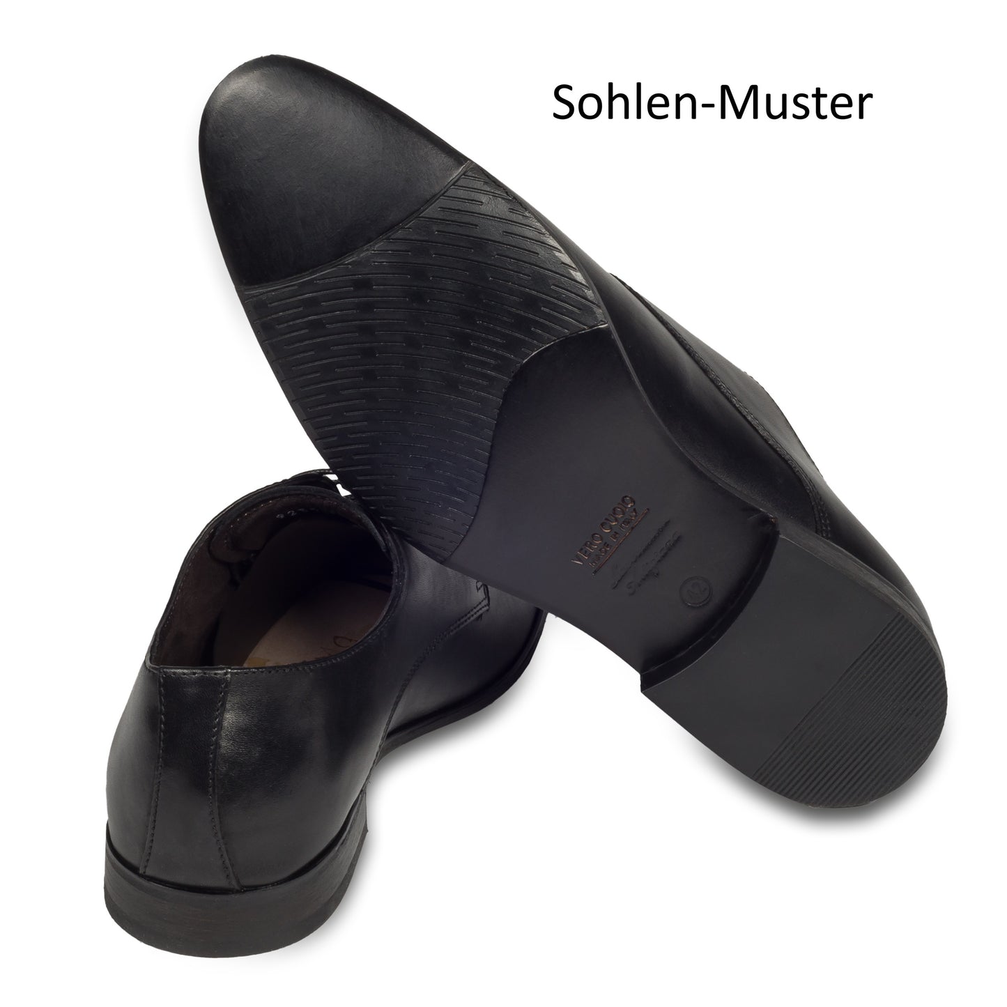 Nicola Benson Herrenschuhe Leder, Schnürer schwarz (Modell 7186) - Captoe Derby mit edlem Glanz und Struktur. Ansicht Sohle