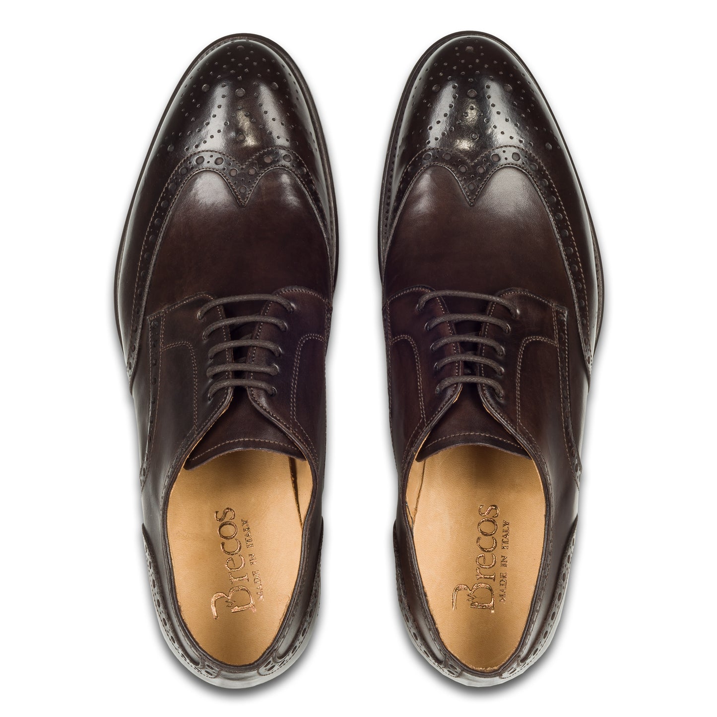 BRECOS Anzugschuhe | Full-Brogue Derby Budapester-Stil dunkelbraun, Kalbsleder. Ansicht paarweise Draufsicht