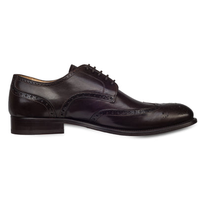 BRECOS Anzugschuhe | Full-Brogue Derby Budapester-Stil dunkelbraun, Kalbsleder. Ansicht Innenseite linker Schuh