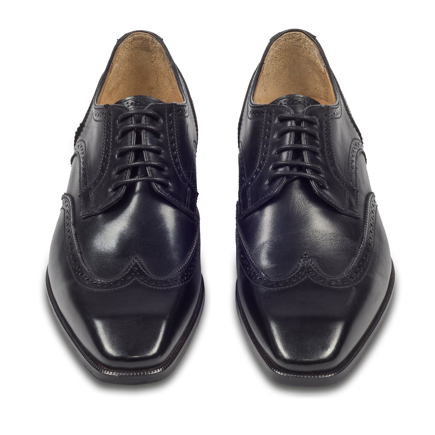 BRECOS Anzugschuhe | Full-Brogue Derby Budapester-Stil schwarz, Kalbsleder. Ansicht paarweise von vorne