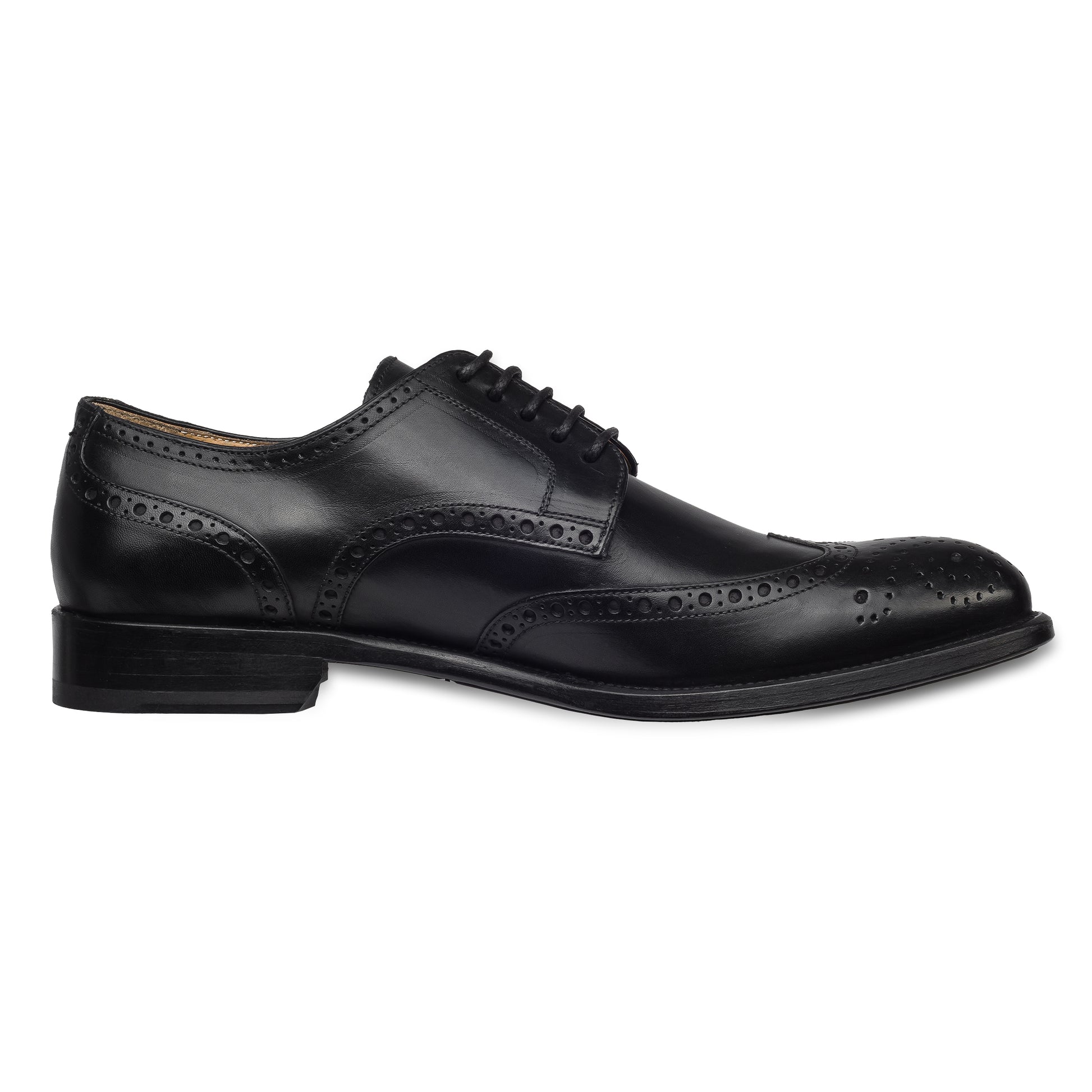 BRECOS Anzugschuhe | Full-Brogue Derby Budapester-Stil schwarz, Kalbsleder. Ansicht Innenseite linker Schuh