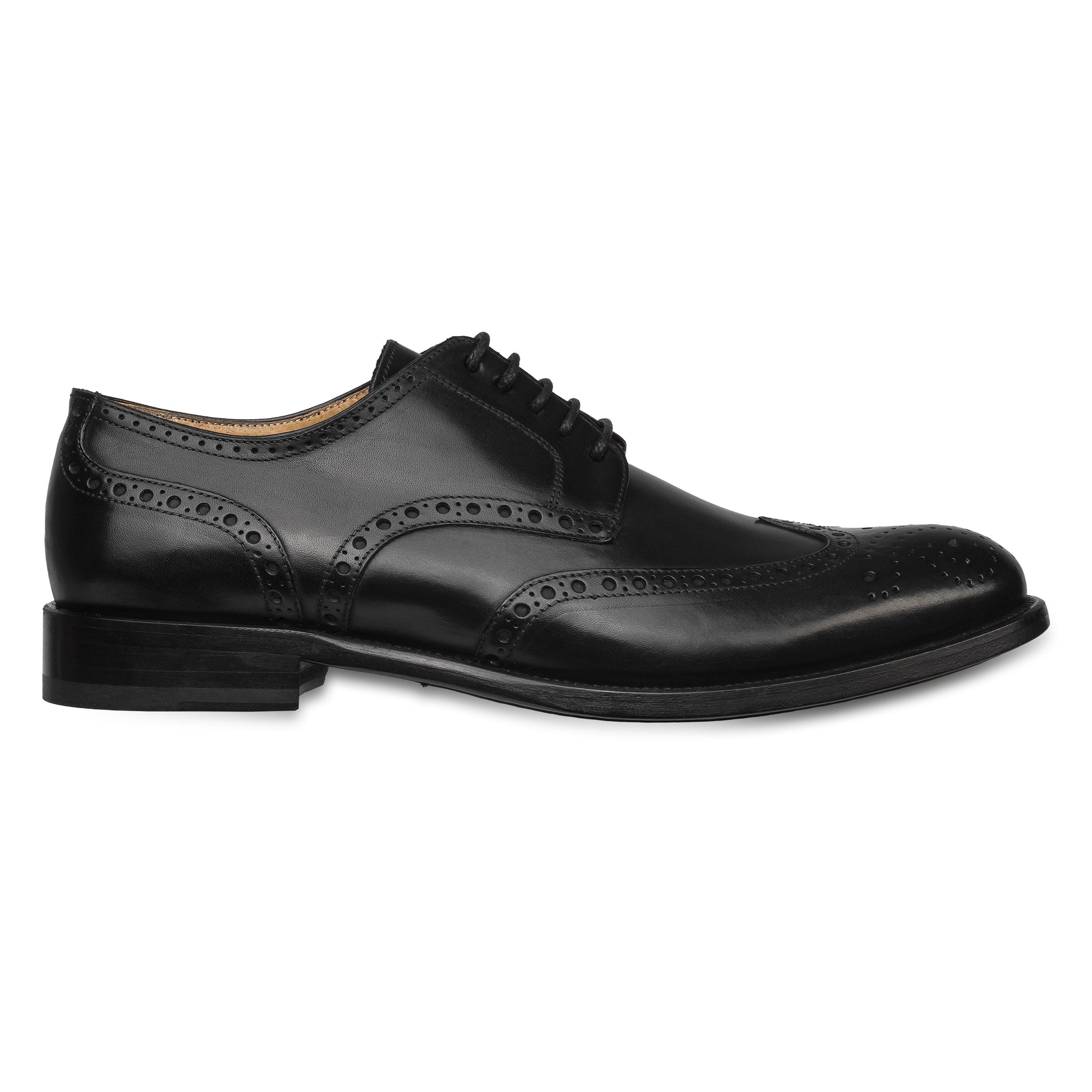 BRECOS Anzugschuhe | Full-Brogue Derby Budapester-Stil schwarz, Kalbsleder. Ansicht Außenseite rechter Schuh