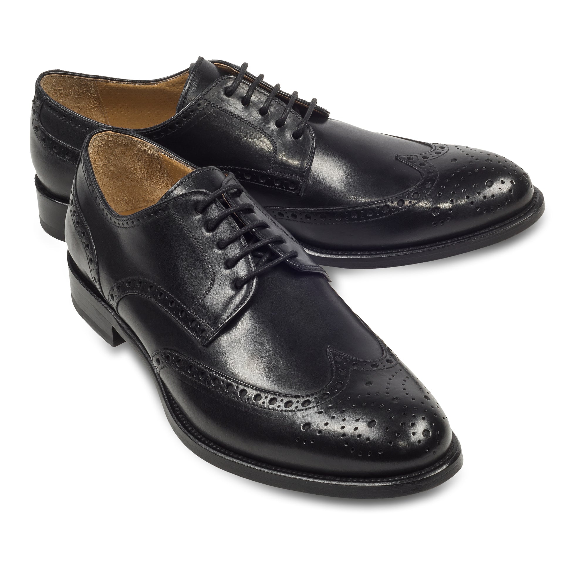 BRECOS Anzugschuhe | Full-Brogue Derby Budapester-Stil schwarz, Kalbsleder. Ansicht paarweise