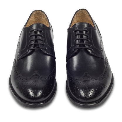 BRECOS Anzugschuhe | Full-Brogue Derby Budapester-Stil schwarz, Kalbsleder. Ansicht paarweise