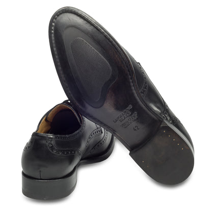 BRECOS Anzugschuhe | Full-Brogue Derby Budapester-Stil schwarz, Kalbsleder. Ansicht Ferse und Sohle