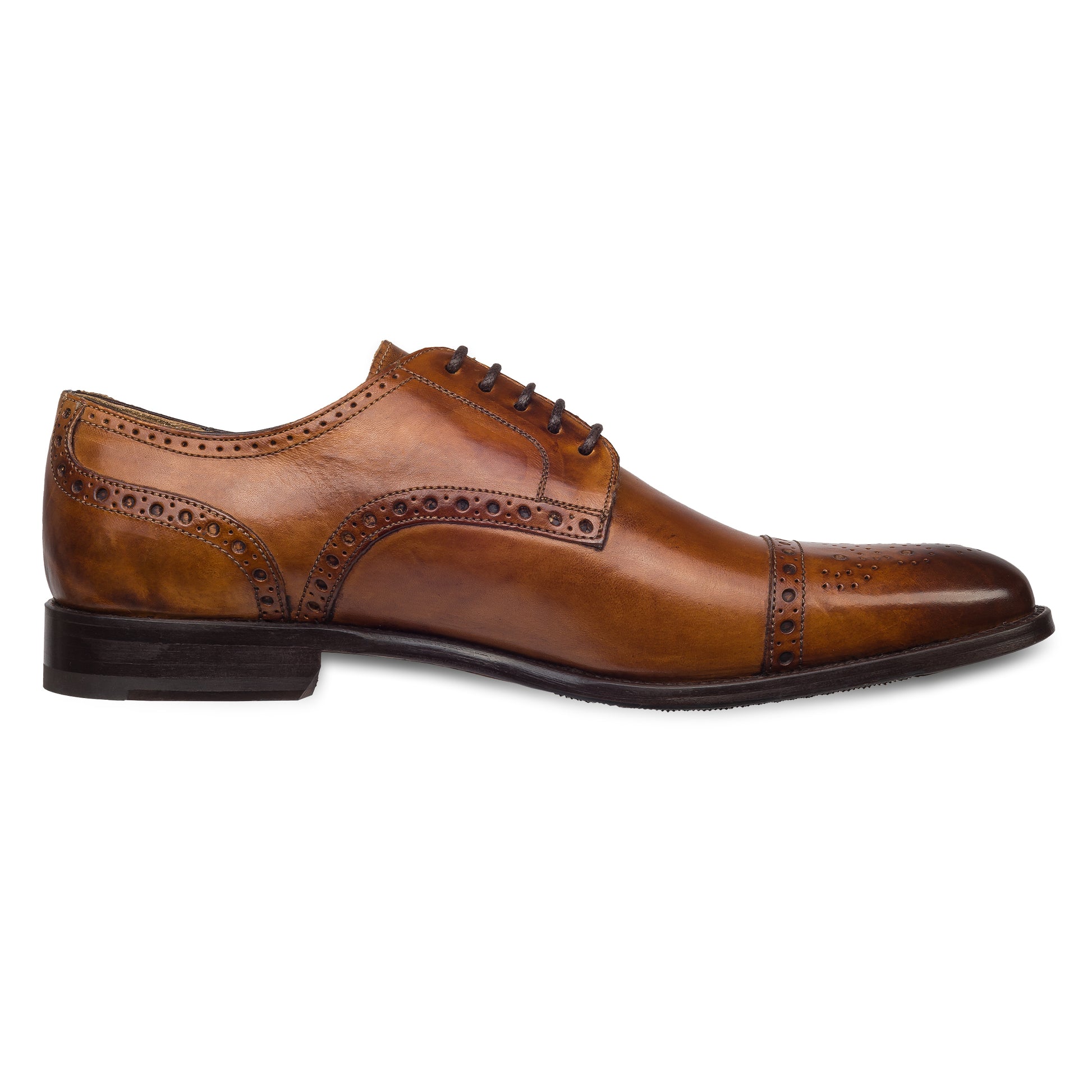 BRECOS Anzugschuhe | Half-Brogue Derby cognac braun, Kalbsleder. Ansicht Innenseite linker Schuh