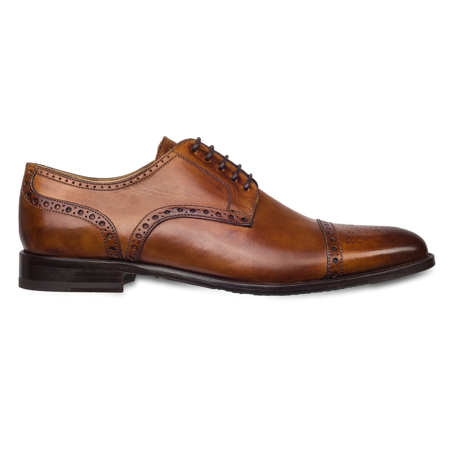 BRECOS Anzugschuhe | Half-Brogue Derby cognac braun, Kalbsleder. Ansicht Außenseite rechter Schuh
