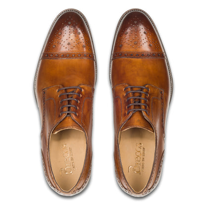 BRECOS Anzugschuhe | Half-Brogue Derby cognac braun, Kalbsleder. Ansicht paarweise Draufsicht