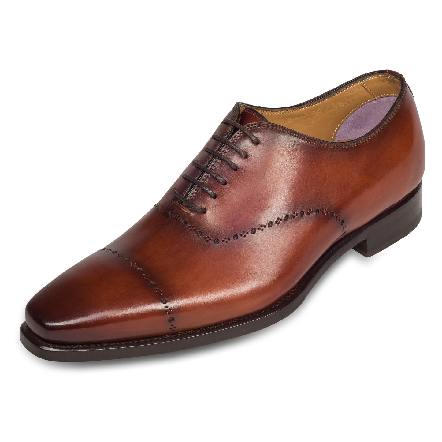 Branchini - Italienische Herren Anzugschuhe Oxford in braun. Aus Kalbsleder handgefertigt und durchgenäht. Schräge Ansicht linker Schuh.