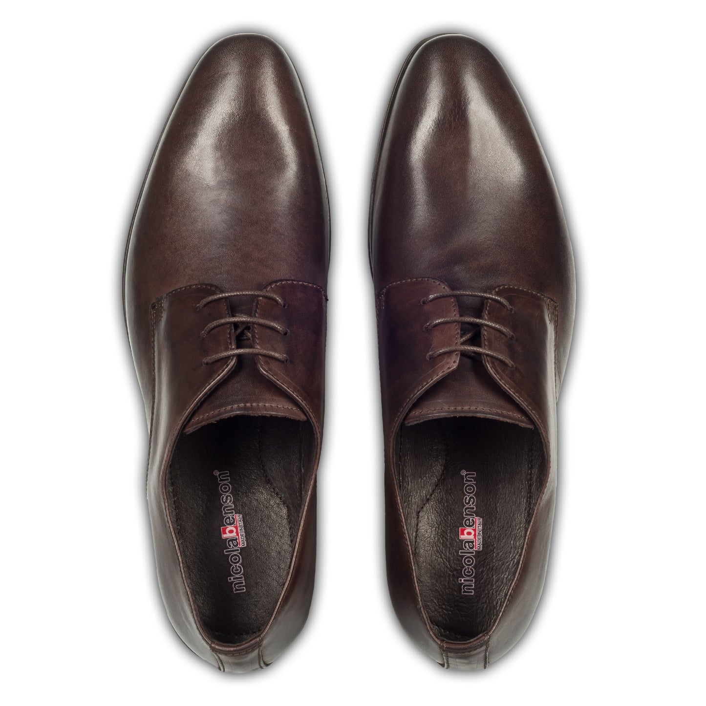 Nicola Benson | Leder Schnürer Plain Derby dunkelbraun, handgefertigt. Ansicht paarweise Draufsicht