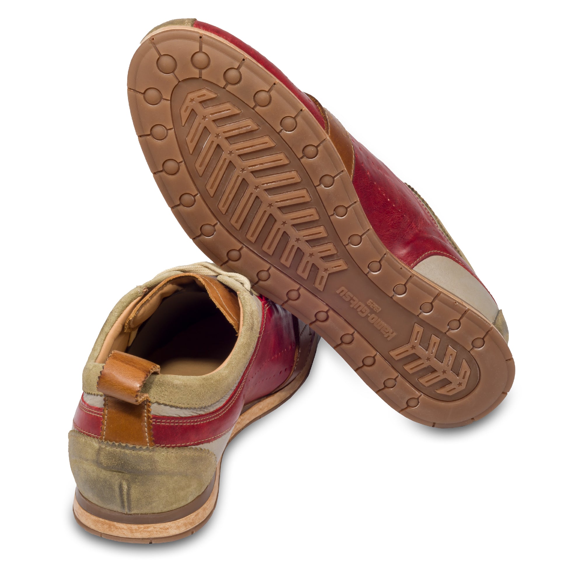 KAMO-GUTSU Herren Sneaker, rot/beige Retro-Optik, TIFO-017, Ansicht der Ferse und Sohlenunterseite