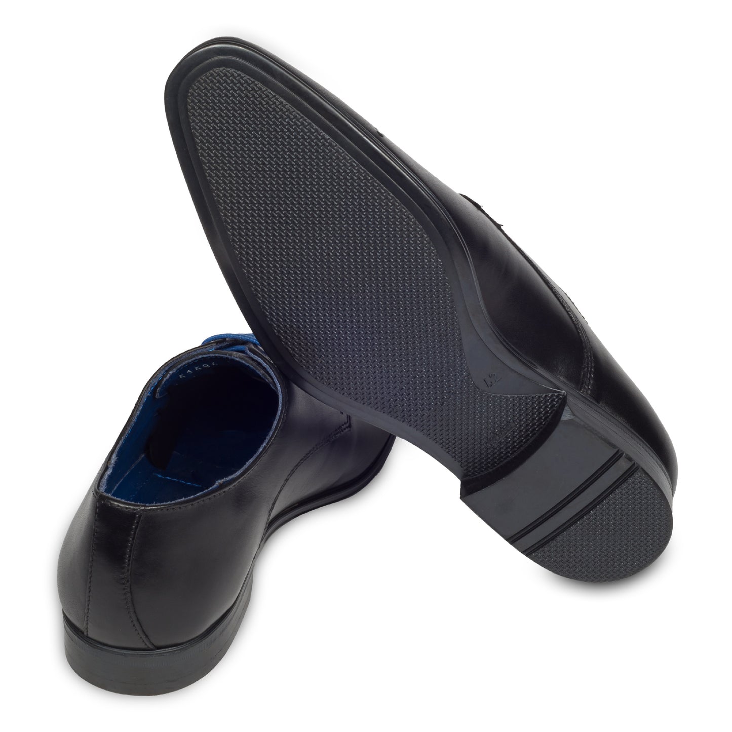 Nicola Benson Anzugschuh, Derby in schwarz mit moderner Lyralochung. Ansicht Sohle und Ferse