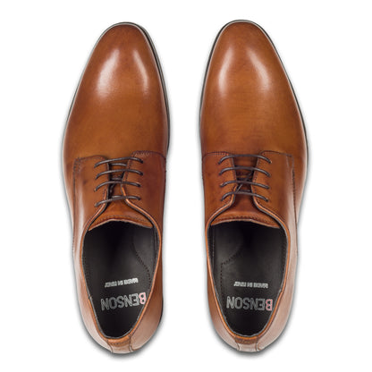 Nicola Benson | Leder Schnürer Plain Derby cognac braun, paarweise Draufsicht