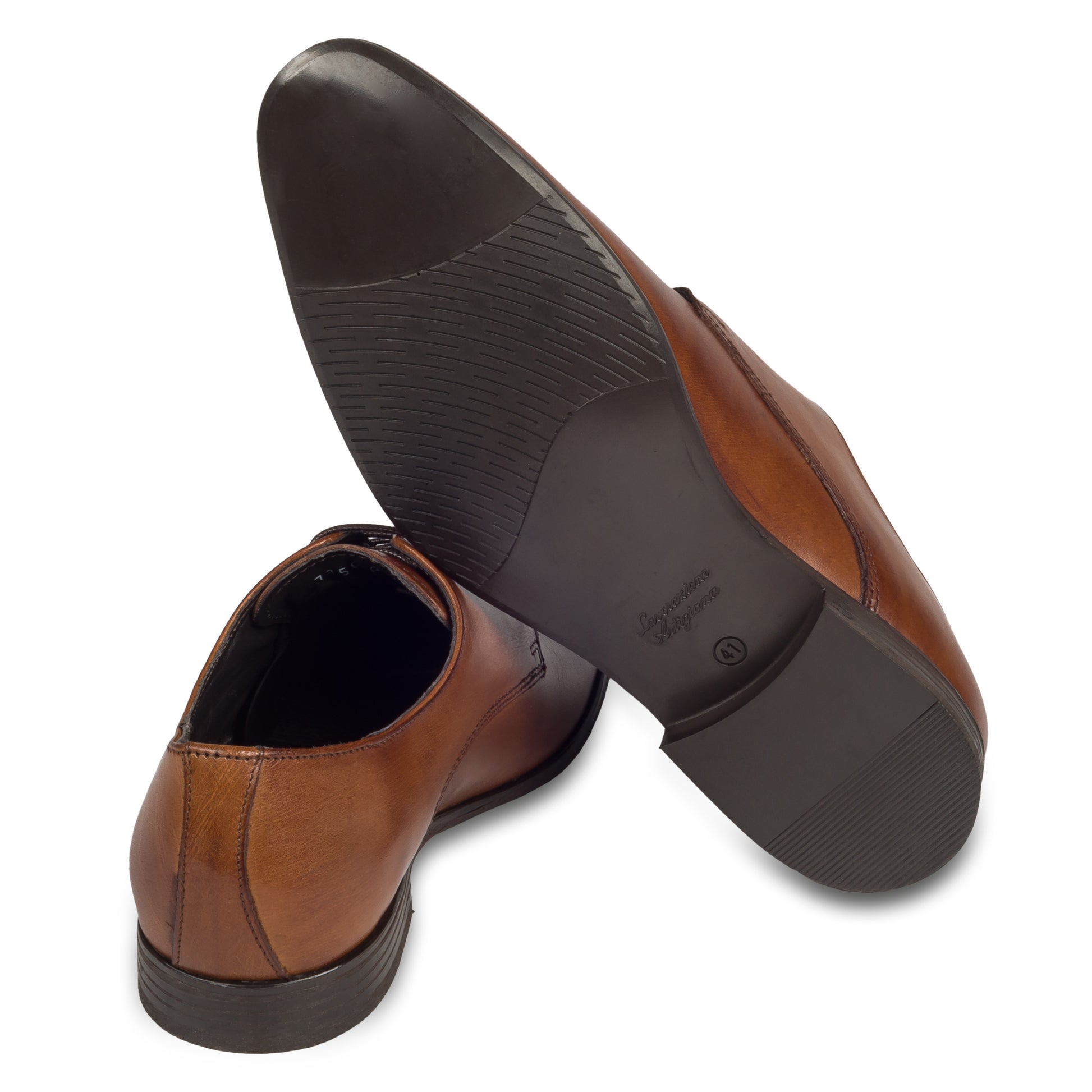 Nicola Benson | Leder Schnürer Plain Derby cognac braun, Ansicht Ferse und Sohle