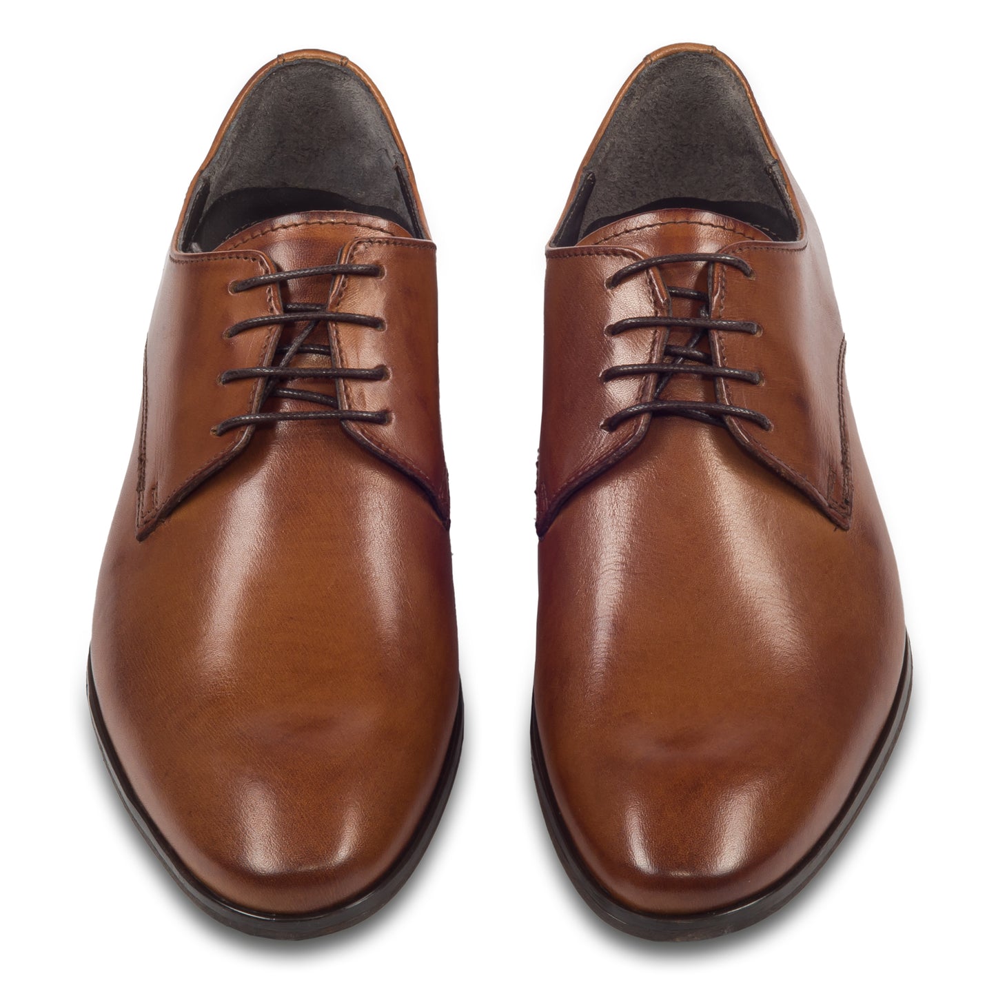 Nicola Benson | Leder Schnürer Plain Derby cognac braun, paarweise Ansicht von vorne