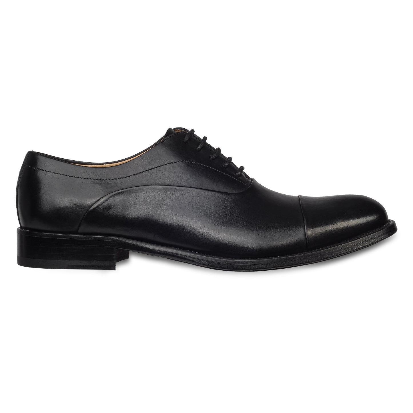 BRECOS Anzugschuhe Herren, Oxford Captoe Schnürer schwarz - Kalbsleder, durchgenäht. Made in Italy. Außenseite rechter Schuh.