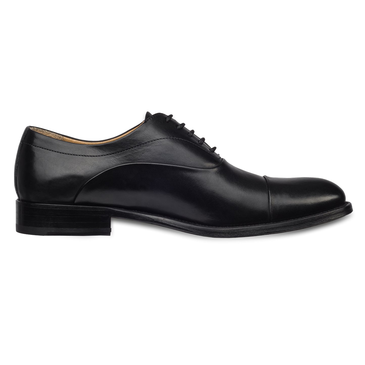 BRECOS Anzugschuhe Herren, Oxford Captoe Schnürer schwarz - Kalbsleder, durchgenäht. Made in Italy. Ansicht Innenseite