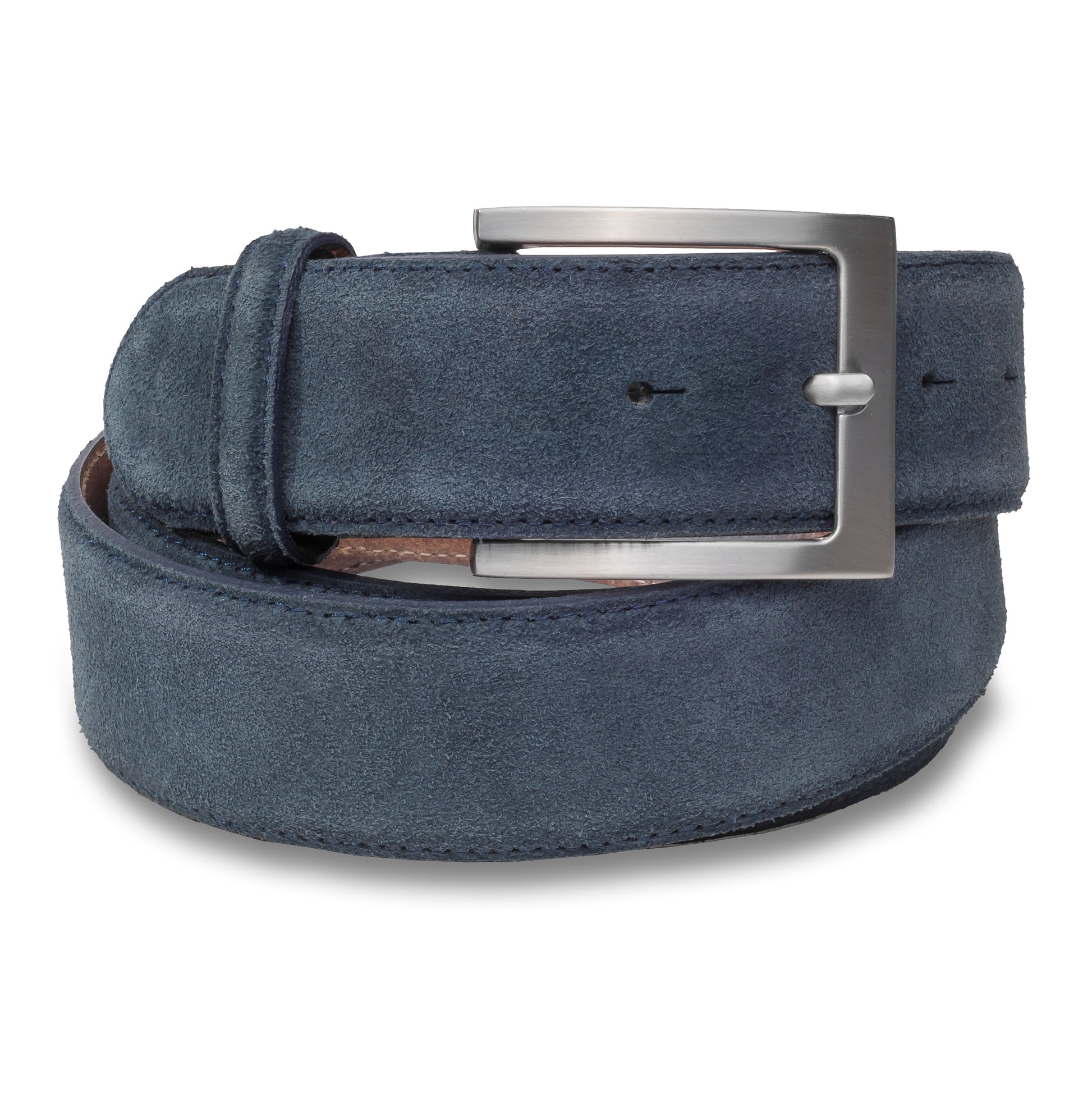 Ledergürtel blau, Velourleder, Schließe silber