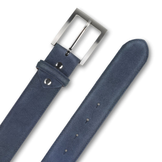 Ledergürtel blau, Velourleder, Schließe silber