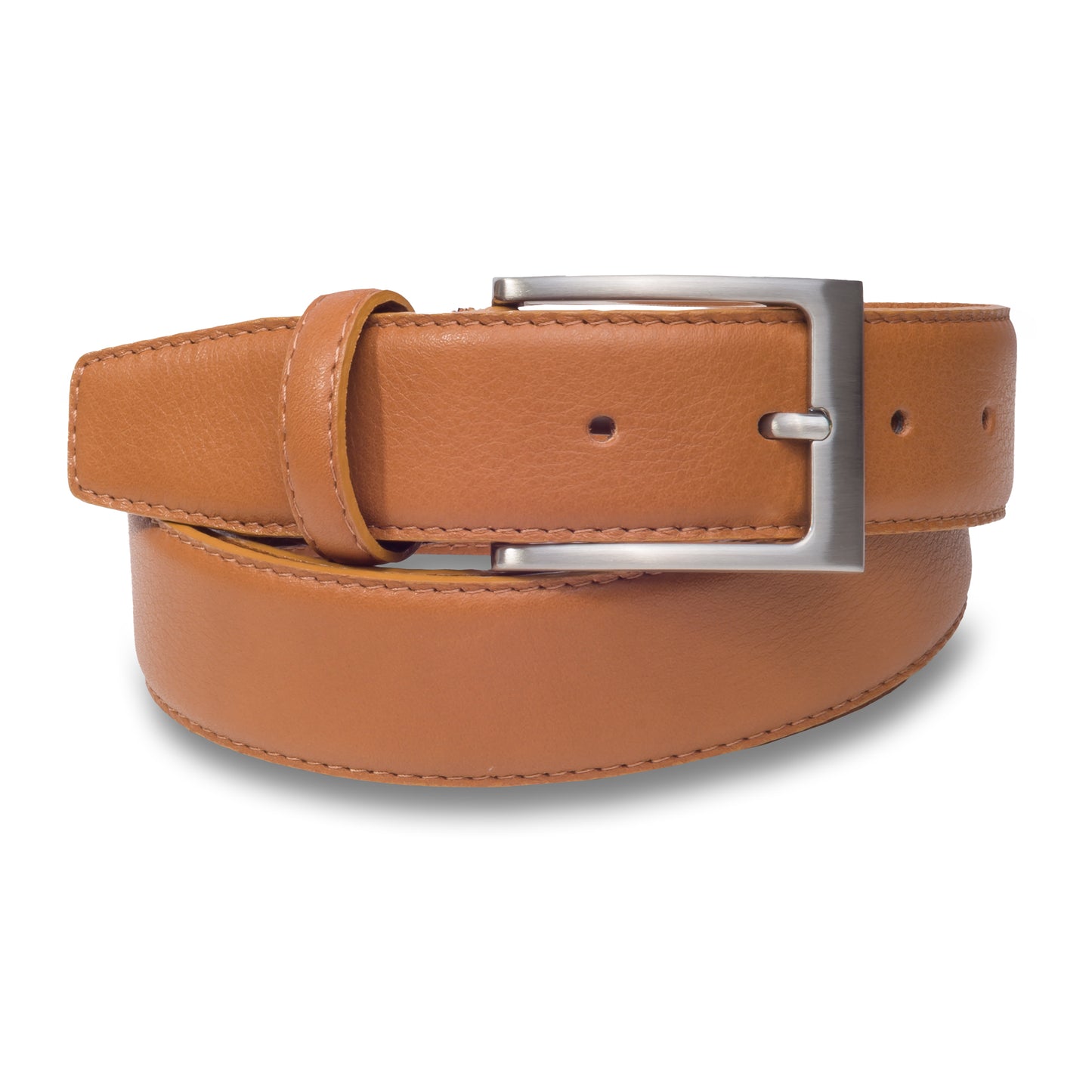 Herren Anzuggürtel aus Leder in cognac braun 3,5 cm breit. Mattiert silberne Dornschließe.