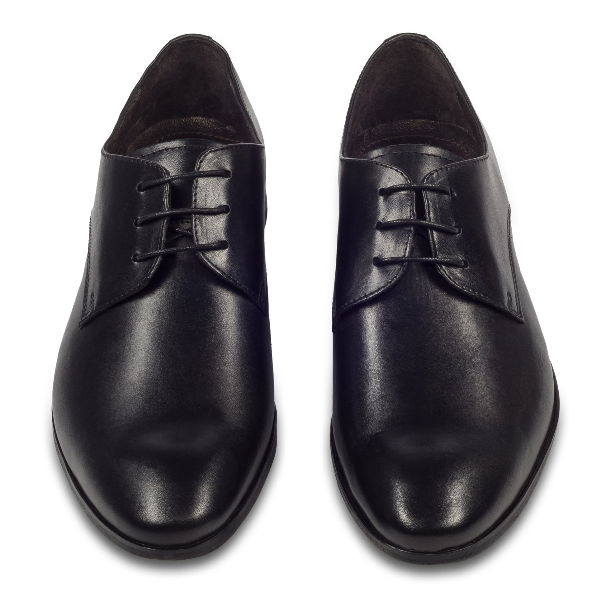 Nicola Benson Anzugschuhe Herren, Plain Derby Schnürer schwarz - Kalbsleder, handgefertigt. Made in Italy. Paarweise Ansicht von vorne.