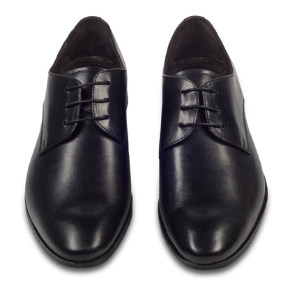 Nicola Benson Anzugschuhe Herren, Plain Derby Schnürer schwarz - Kalbsleder, handgefertigt. Made in Italy. Paarweise Ansicht von vorne.