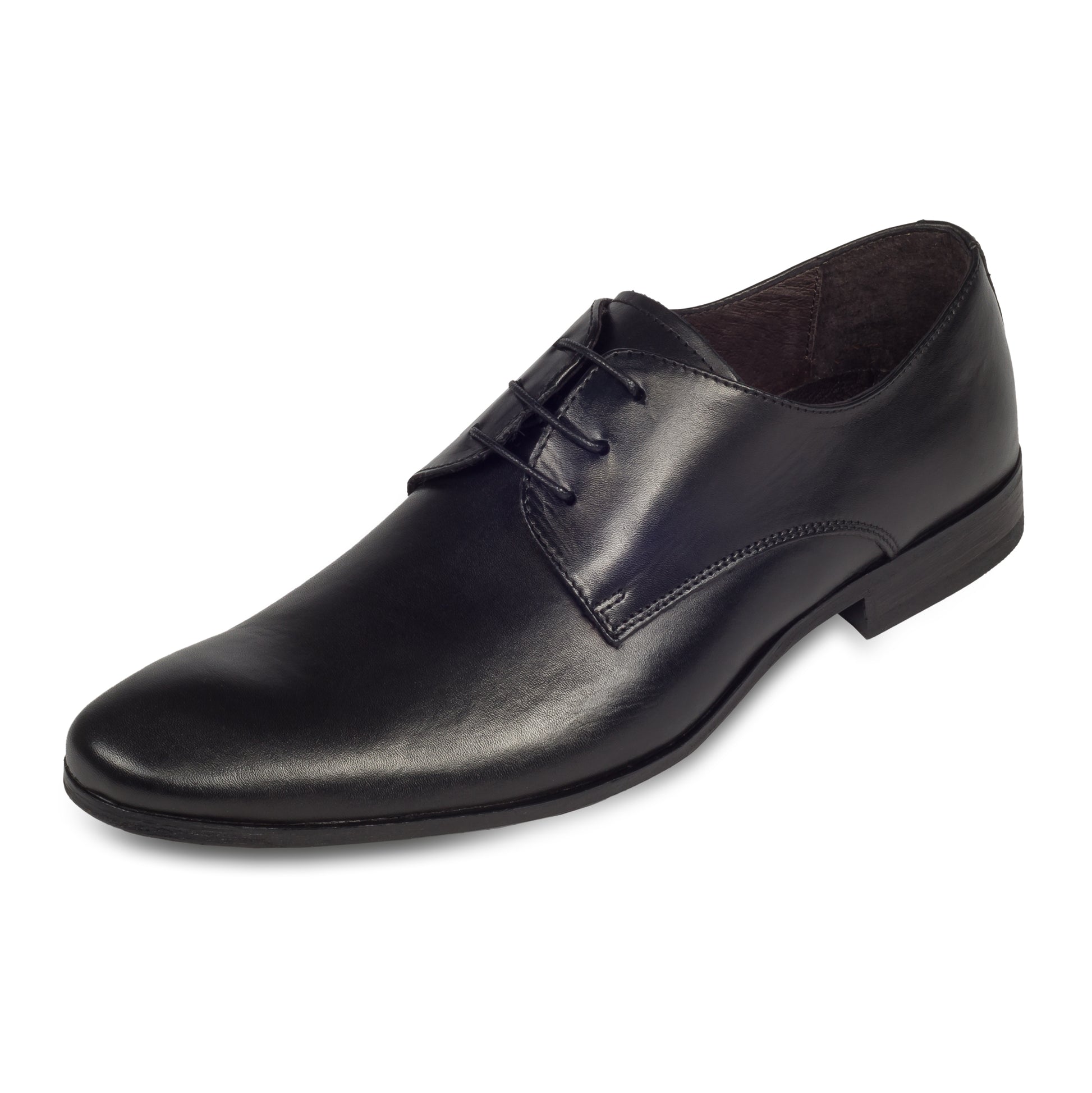 Nicola Benson Anzugschuhe Herren, Plain Derby Schnürer schwarz - Kalbsleder, handgefertigt. Made in Italy. Schräge Ansicht linker Schuh.