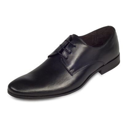 Nicola Benson Anzugschuhe Herren, Plain Derby Schnürer schwarz - Kalbsleder, handgefertigt. Made in Italy. Schräge Ansicht linker Schuh.