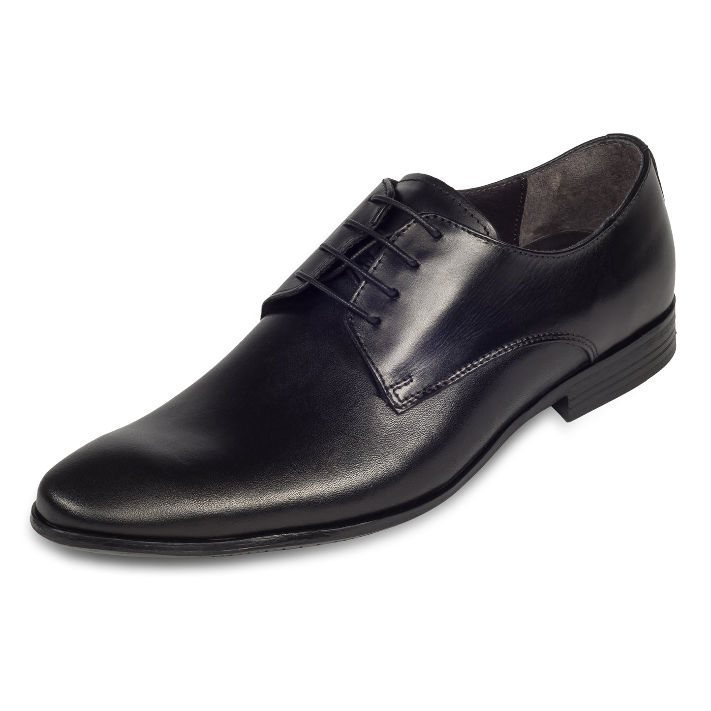 Nicola Benson Anzugschuhe Herren, Plain Derby Schnürer schwarz - Kalbsleder, handgefertigt. Made in Italy. Schräge Ansicht linker Schuh.